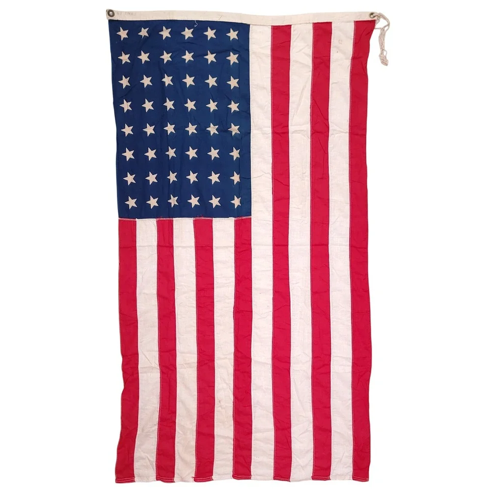 Vintage 48 Star American Flag Cotton Bunting Sewn Stripes 32x57‎ Americana WWII